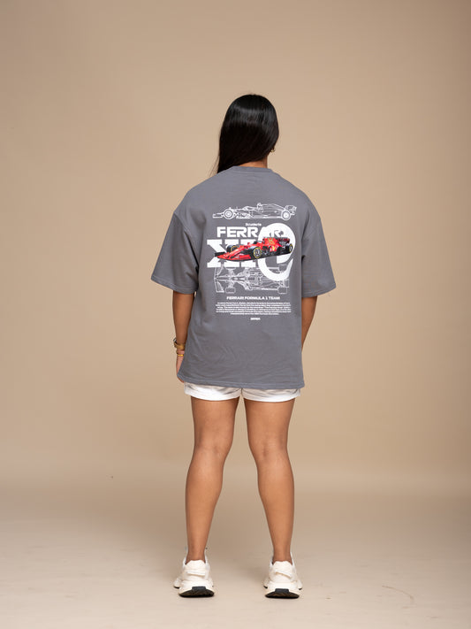 F1 Ferarri Gray Boxy Fit T-shirt