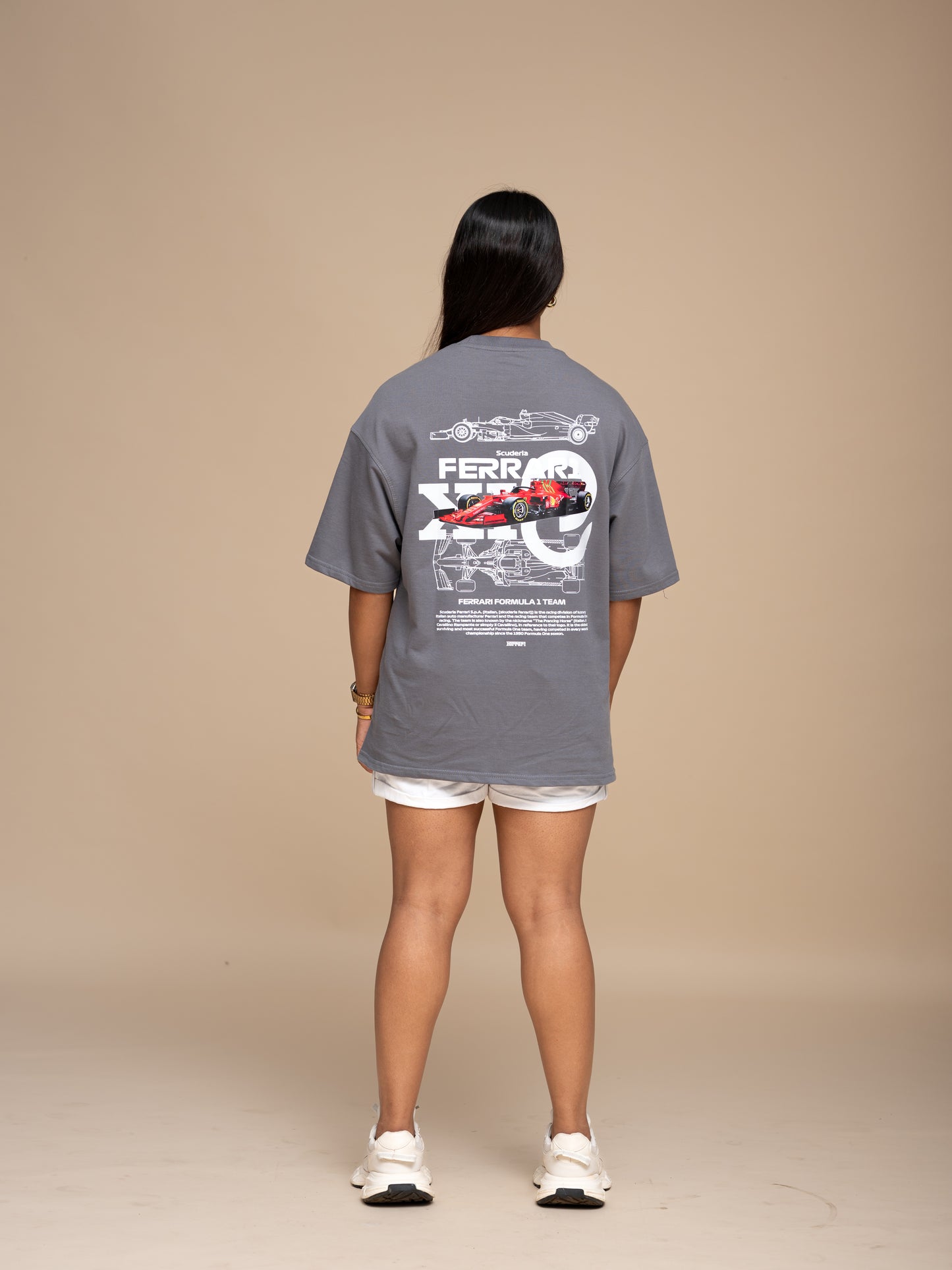 F1 Ferarri Gray Boxy Fit T-shirt