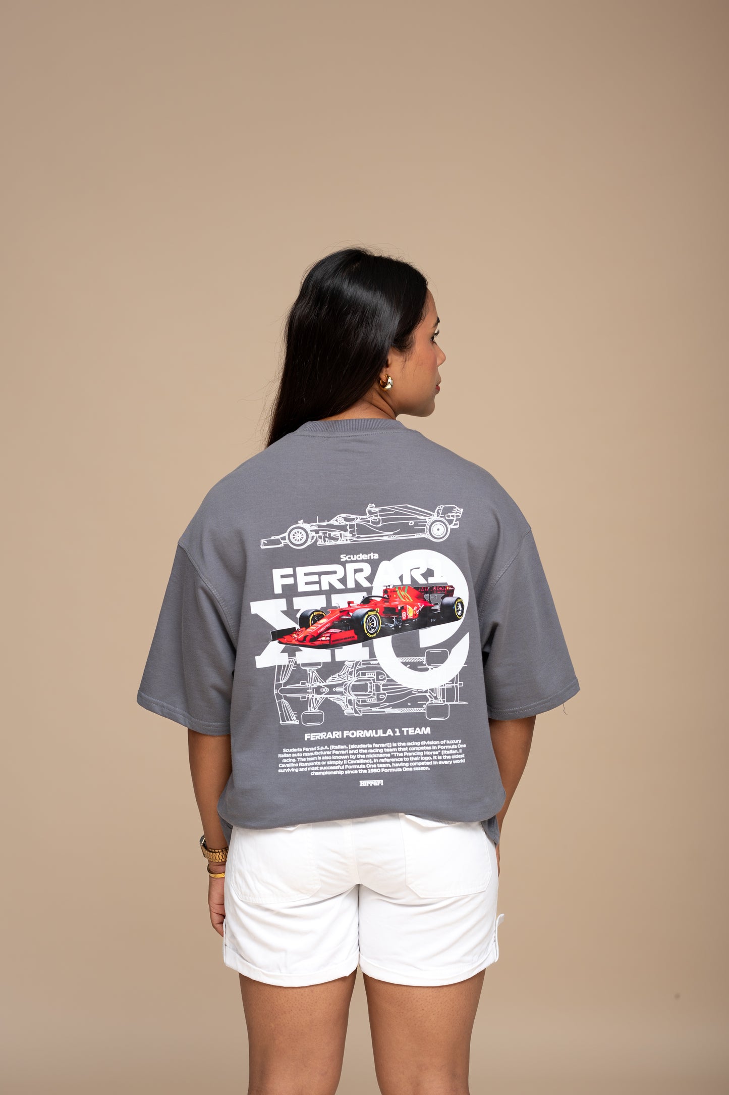 F1 Ferarri Gray Boxy Fit T-shirt