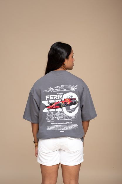 F1 Ferarri Gray Boxy Fit T-shirt