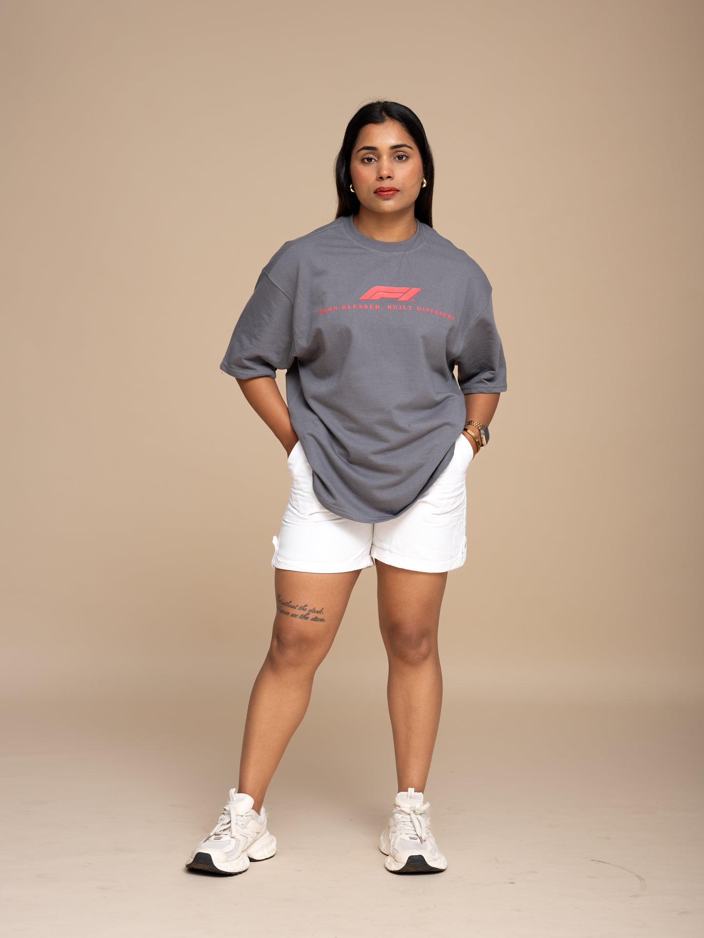 F1 Ferarri Gray Boxy Fit T-shirt