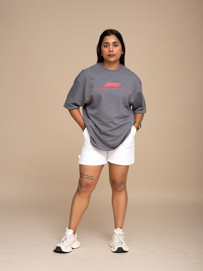 F1 Ferarri Gray Boxy Fit T-shirt