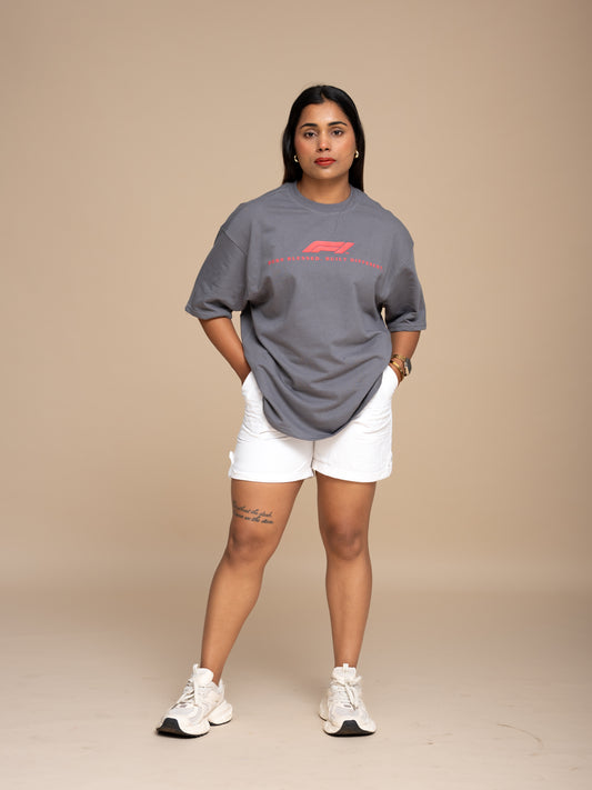 F1 Ferarri Gray Boxy Fit T-shirt