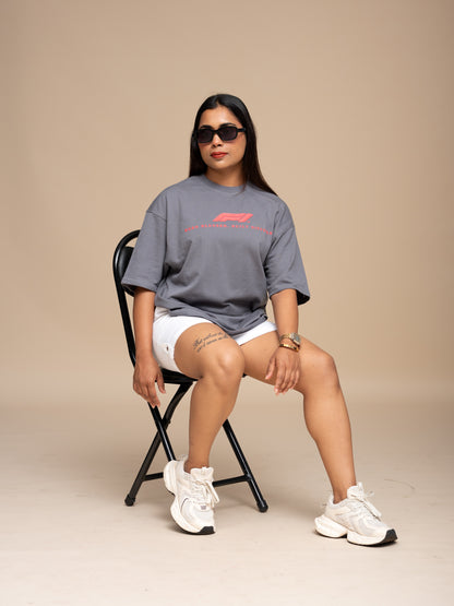 F1 Ferarri Gray Boxy Fit T-shirt