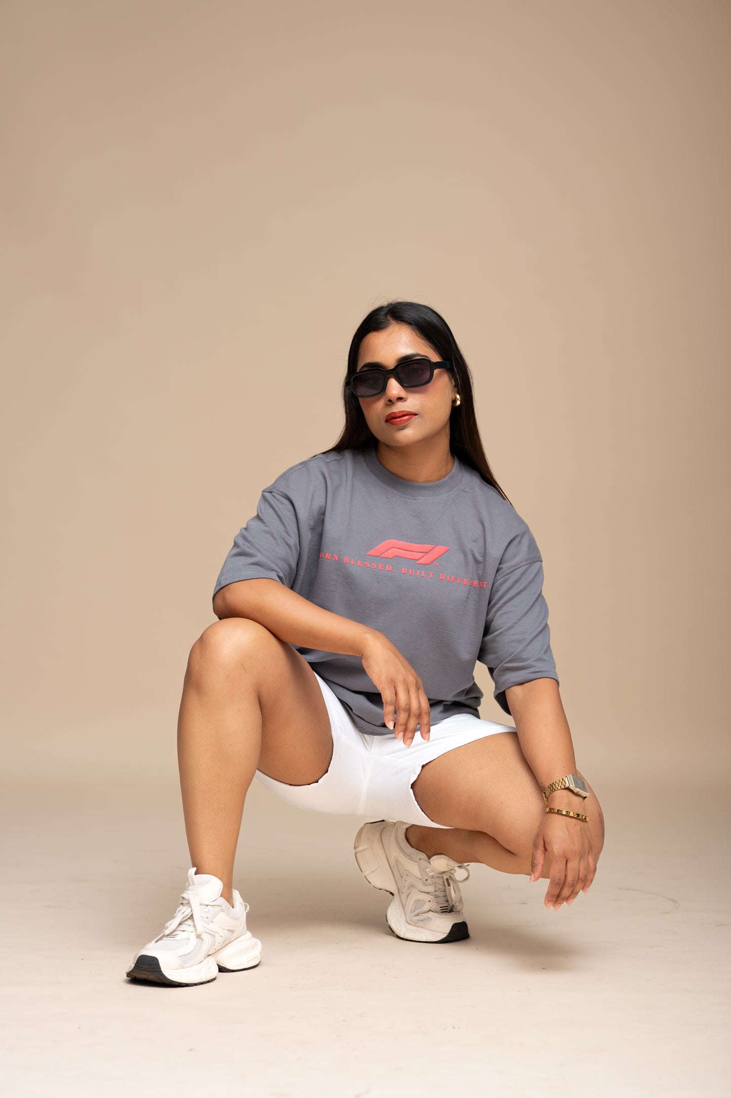 F1 Ferarri Gray Boxy Fit T-shirt