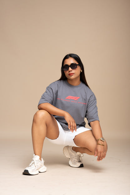 F1 Ferarri Gray Boxy Fit T-shirt