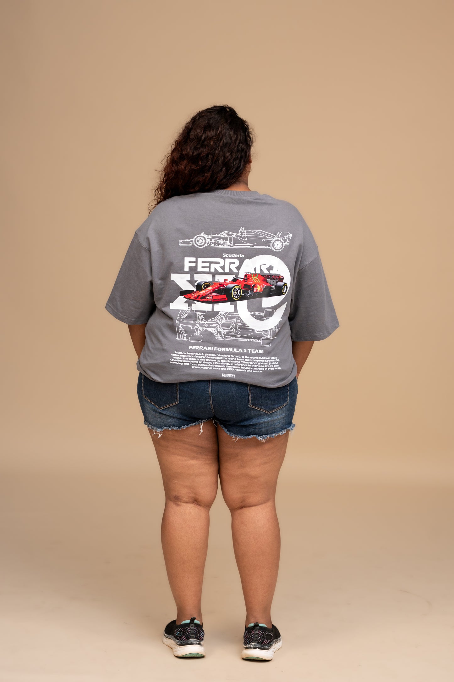 F1 Ferarri Gray Boxy Fit T-shirt