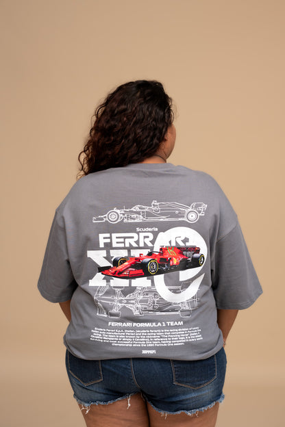 F1 Ferarri Gray Boxy Fit T-shirt