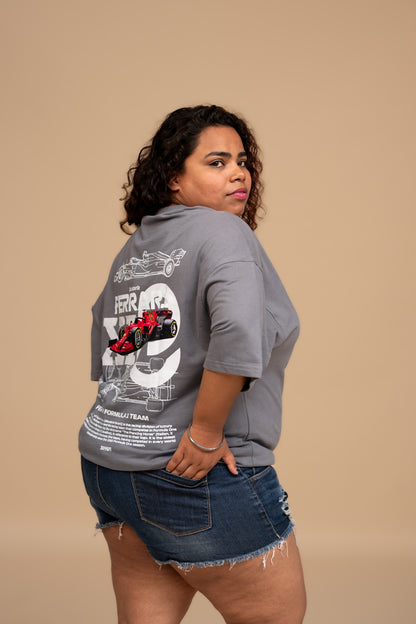 F1 Ferarri Gray Boxy Fit T-shirt