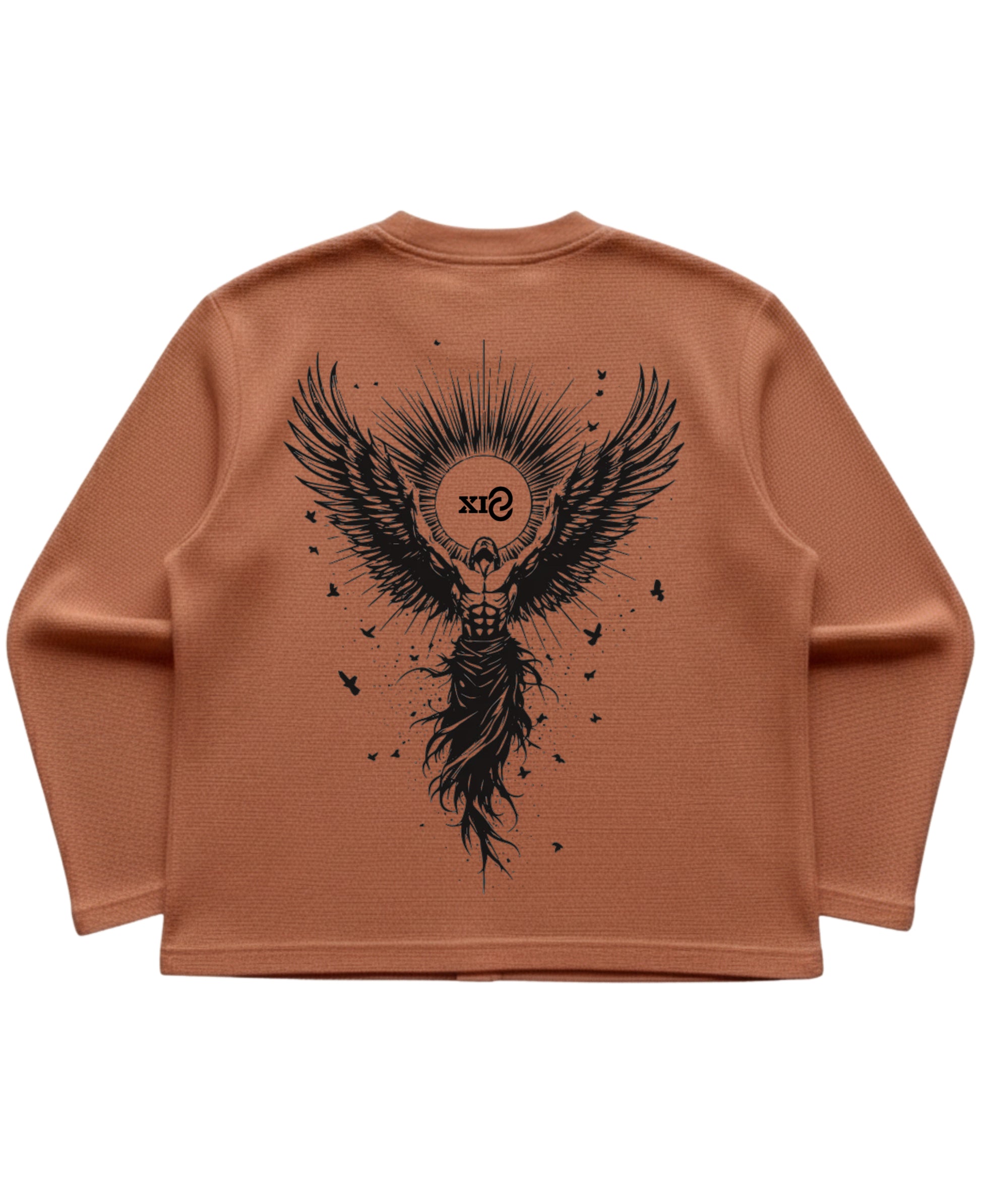 Brown waffle knit oversized full-sleeve Back Design