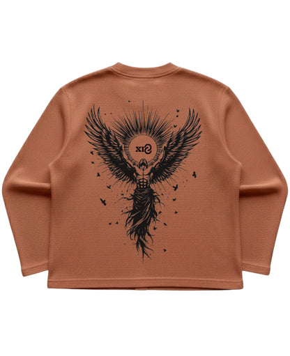 Brown waffle knit oversized full-sleeve Back Design