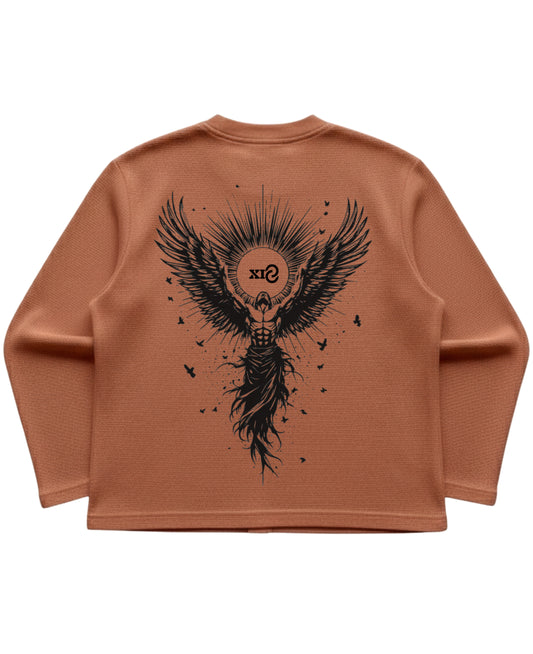 Brown waffle knit oversized full-sleeve Back Design
